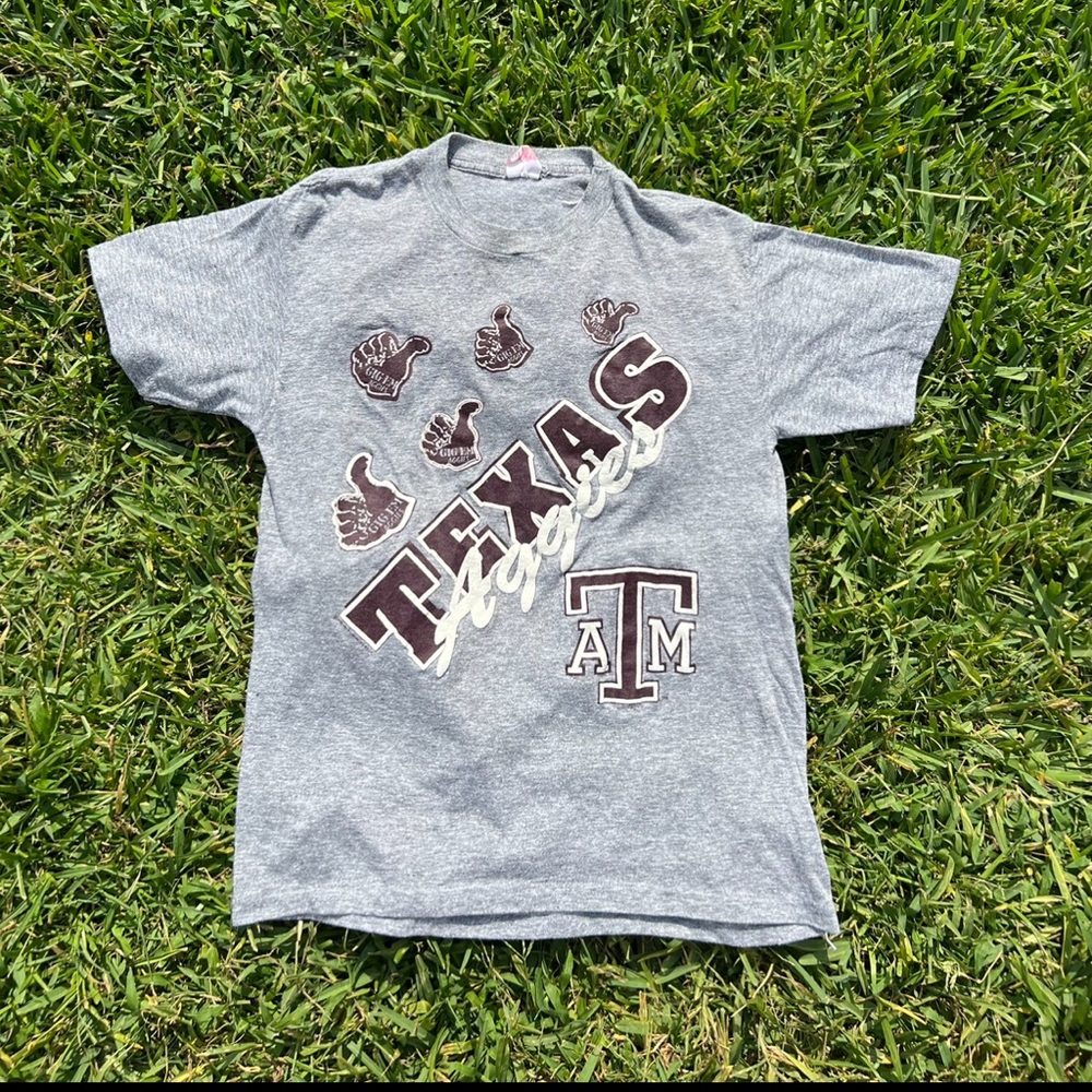 Vintage 80s Texas AM Graphic T-shirt Size  Large L Grey